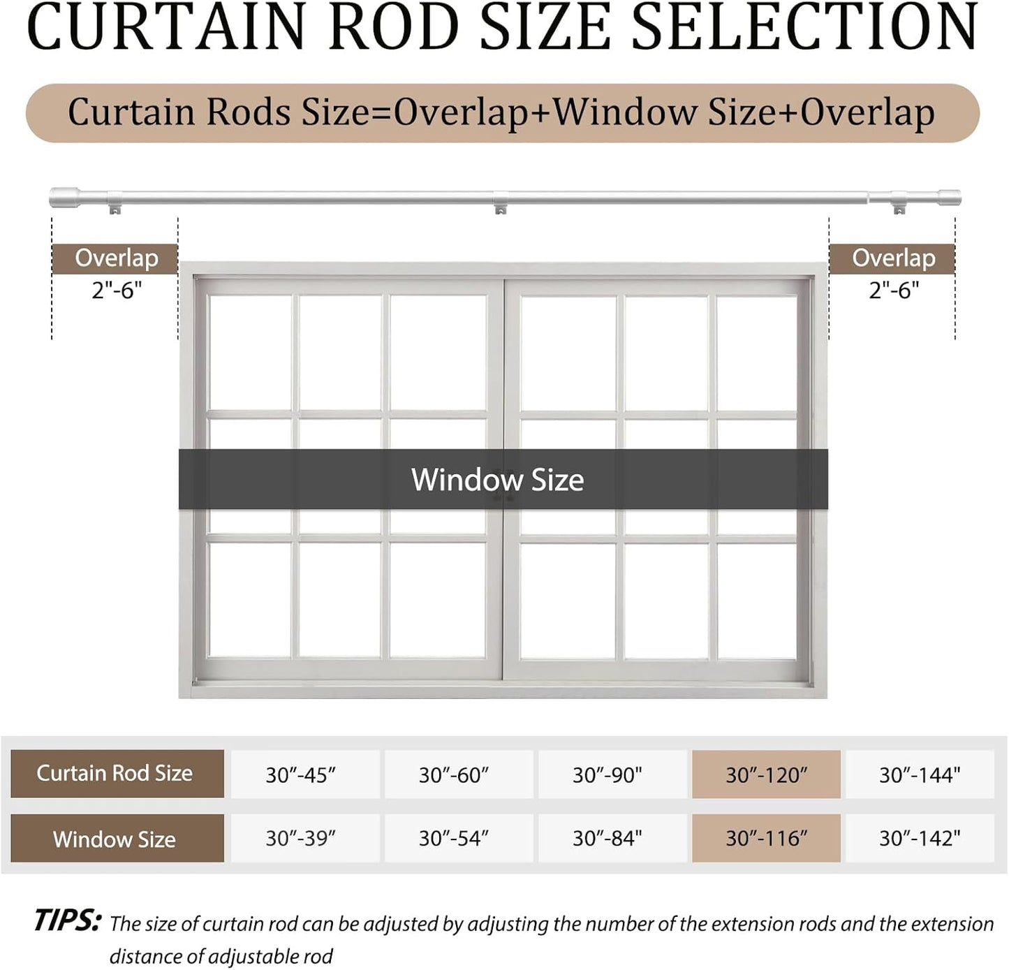 Skiennix 1” Diameter Silver Curtain Rods - Heavy Duty Adjustable Window Treatment, 30-120 Inch, Ideal for Bedroom & Living Room