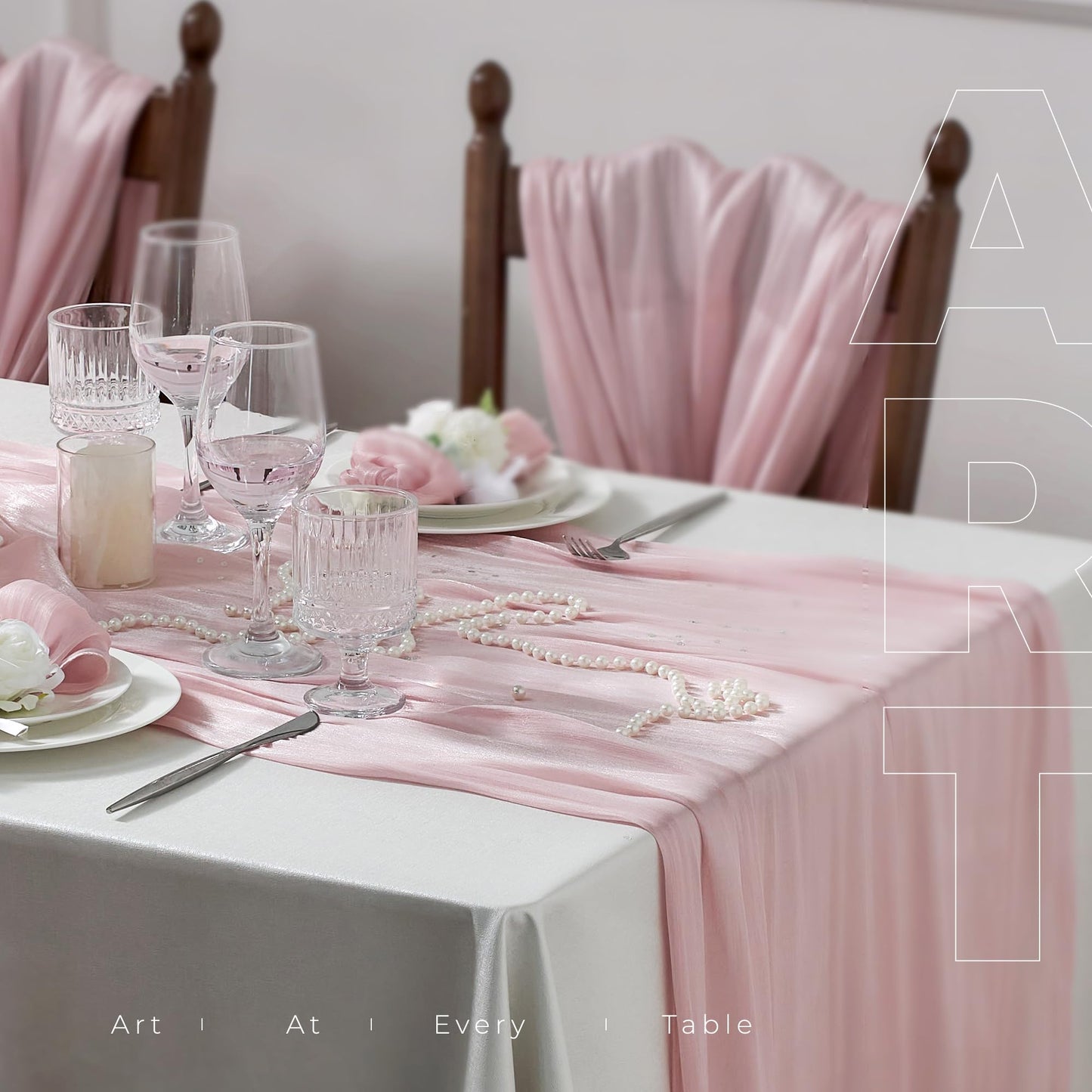 Leetaltree Dazzle Table Runner-Luxury Scarf Table Runner 120 Inch 10FT - Liquid Silk Shine, Elegant Gift Set with Card for Wedding, Christmas, Baby Shower,Holiday & Home Decor (Pink, 1 Pack)