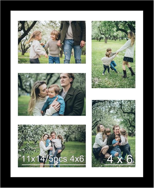JCJMY 11x14 Picture Frame - Stylish 5-Opening Collage Frame for 4x6 Photos | Lightweight Black Design