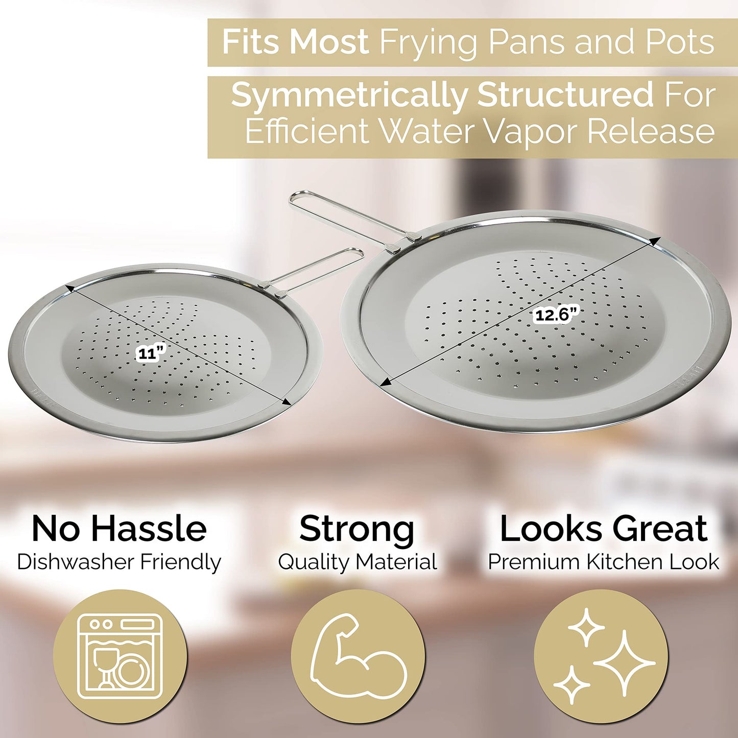 LUCETE Stainless Steel Splatter Screen 12.6" – Hot Grease Splatter Screen for Frying Pan - Oil Splash Guard - Protect your Skin from Burn & Keep Your Kitchen Cleaner (12.6 inch)
