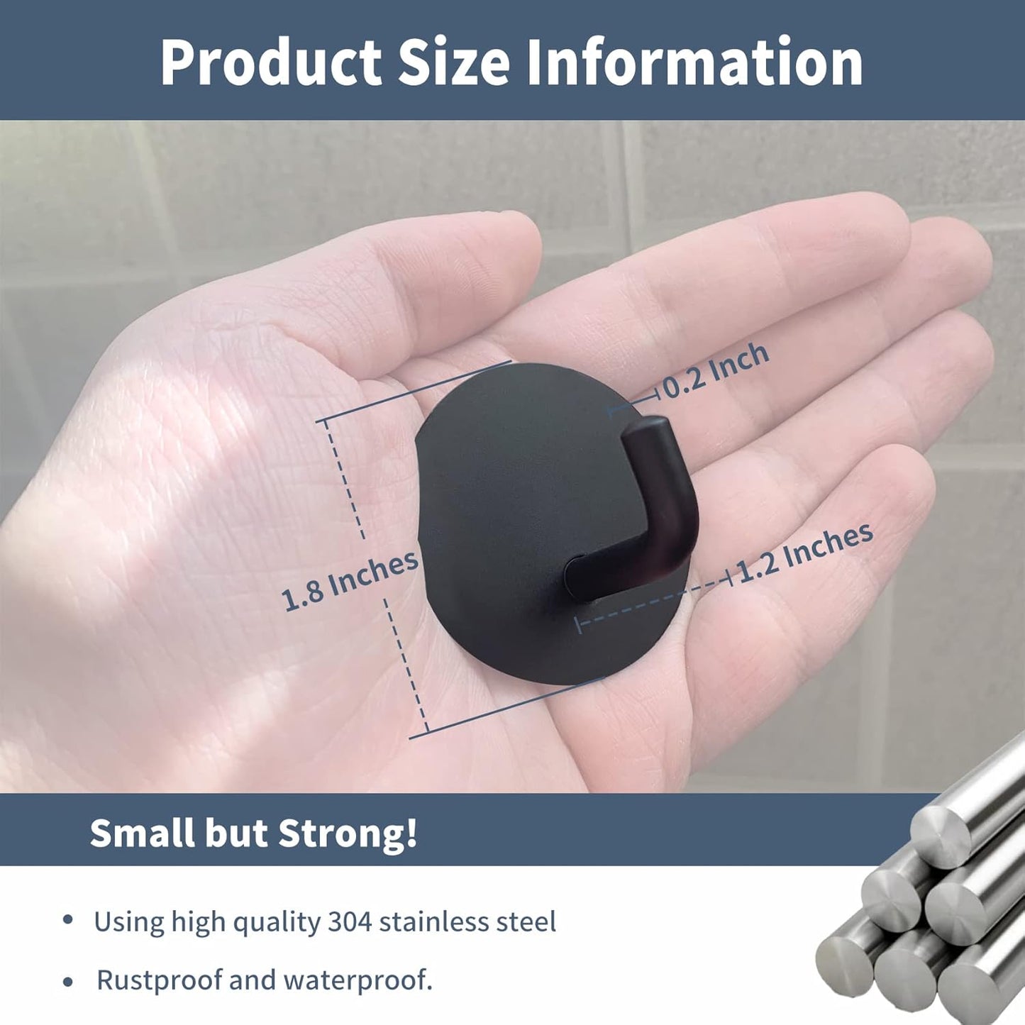 Rise Age Heavy Duty Adhesive Hooks - Waterproof Shower Hooks for Loofahs, Towels & Robes | 4 Pack, Black Stainless Steel