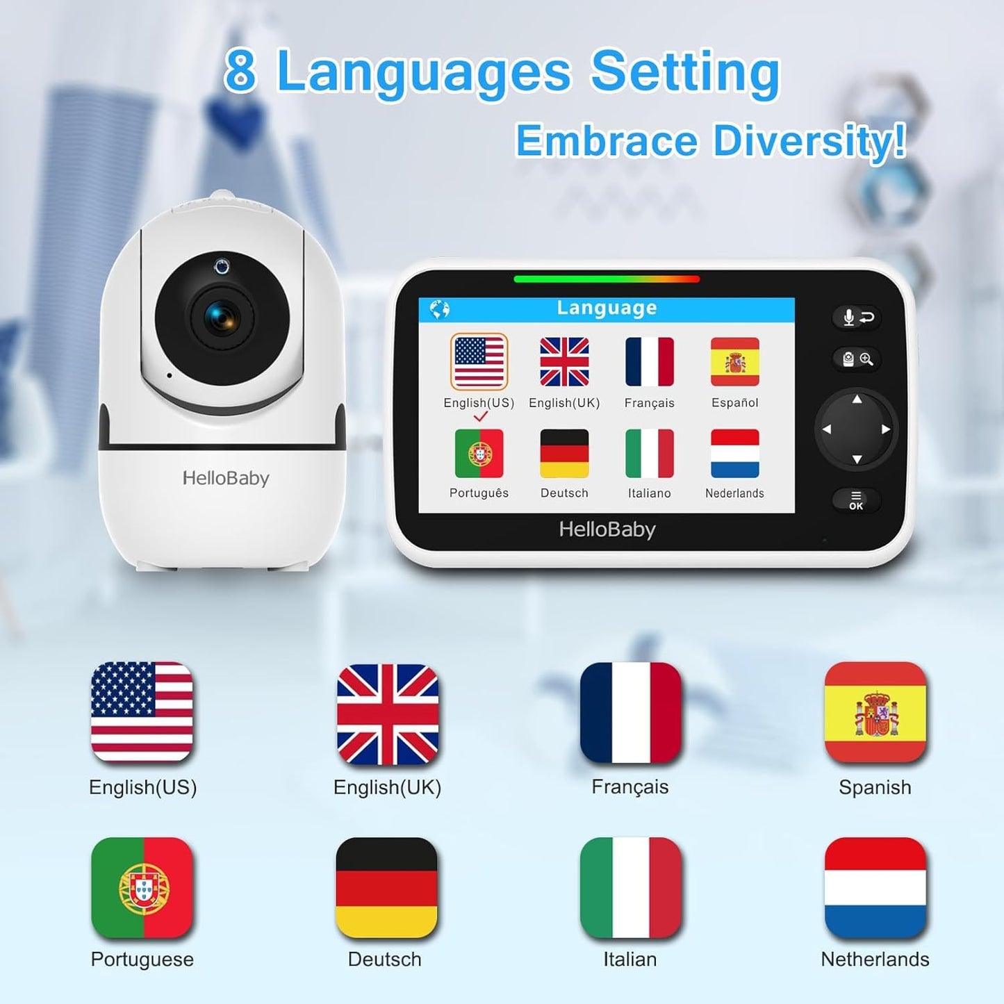 HelloBaby Baby Monitor - 5" Screen with 30-Hour Battery, Night Vision & 2-Way Talk | HB6550