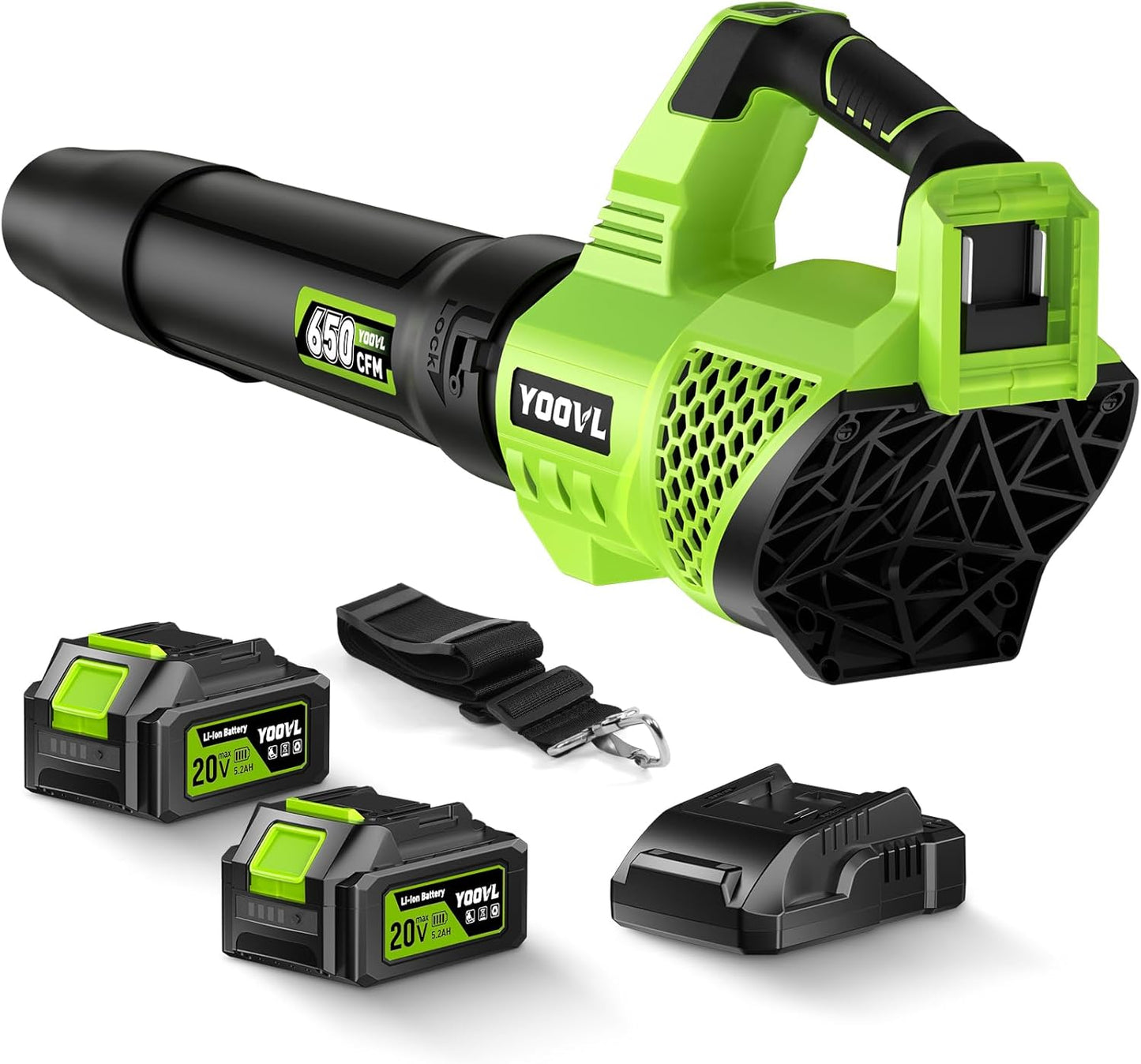 Skiennix Cordless Leaf Blower - 650CFM Power with 2 x 5.2Ah Batteries & Charger | 3 Speed Modes, Adjustable Strap