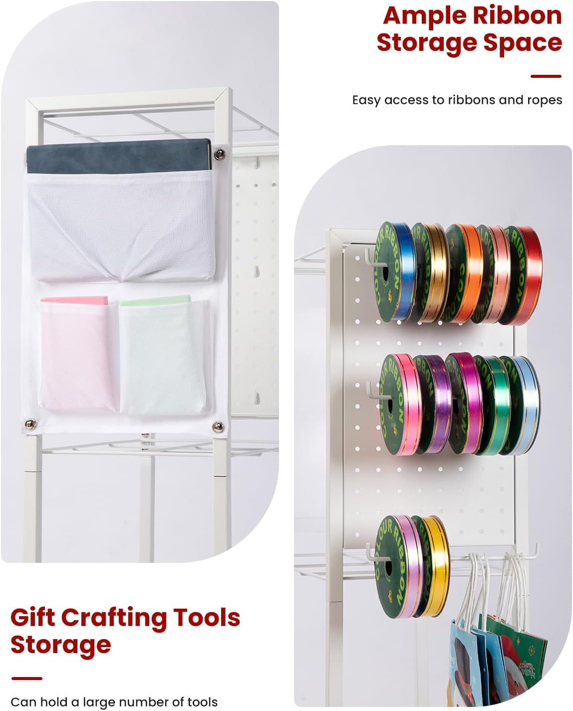 Wrapping Paper Cart - Gift Wrap Organizer with Rolling Storage Stand & Ribbon Holders | 12 PCS Slap Bracelets