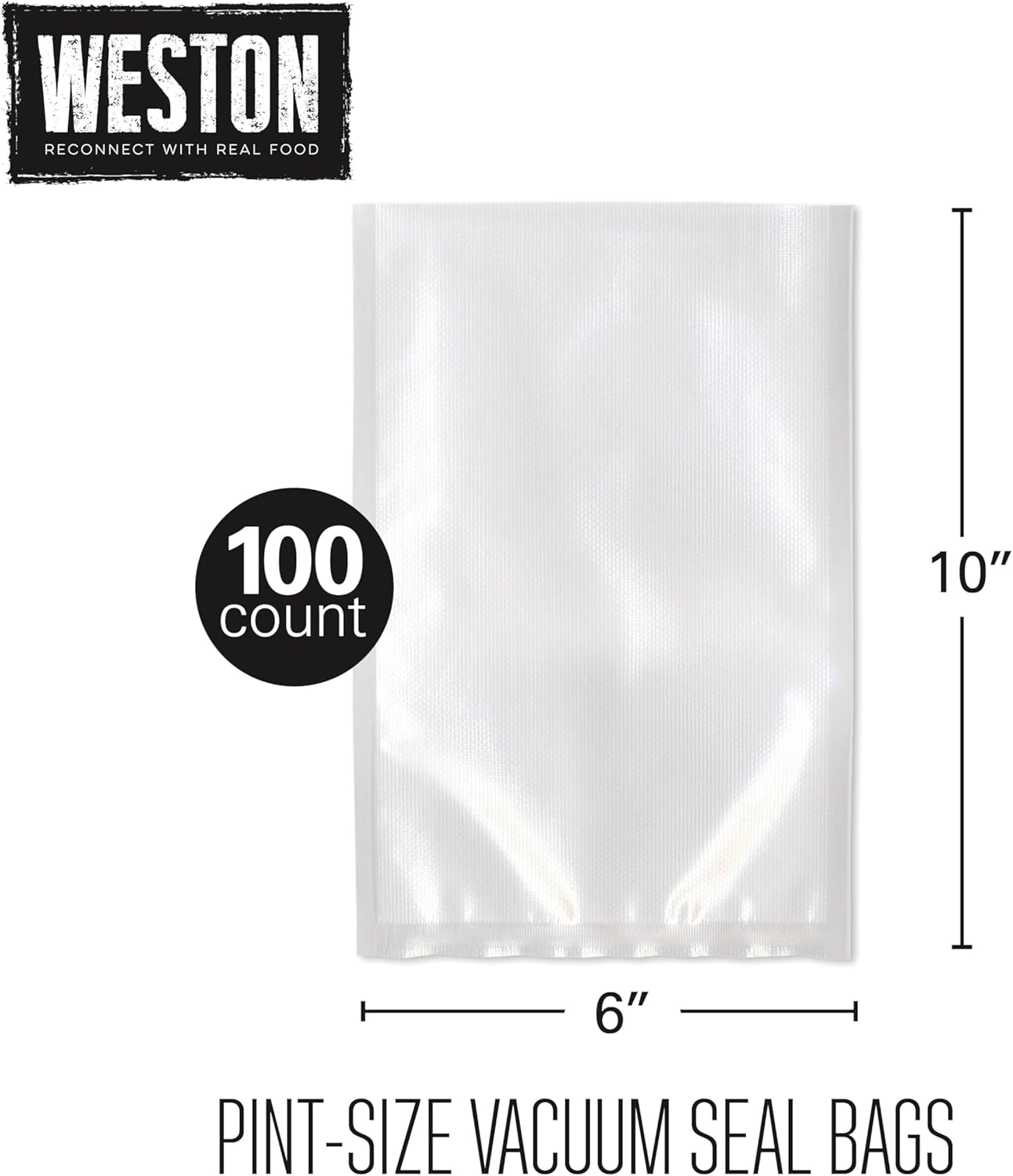 Weston Vacuum Sealer Bags - 2 Ply 3mm Thick for Meal Prep & Sous Vide | BPA Free, 6" x 10", 100 Count