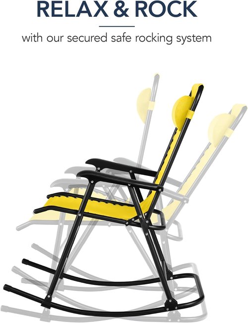 Best Choice Products Outdoor Zero Gravity Rocking Chair - Folding Reclining Patio Lounge with Adjustable Pillow | Sunflower Yellow
