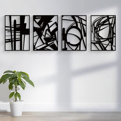 Glamativity Large Black Abstract Metal Wall Art - Minimalist 3D Textured Décor for Living Room | 22.5" Size