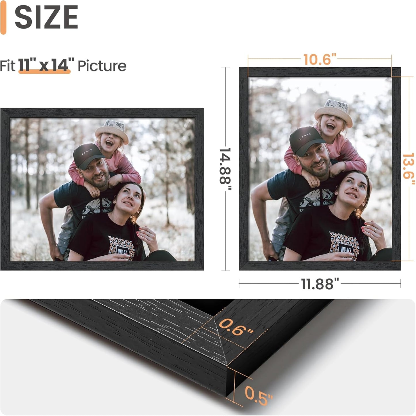 Upsimples 11x14 Picture Frame - Stylish Black Wall Gallery Frame for Photos | Engineered Wood