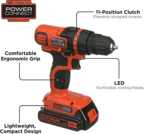 BLACK+DECKER 20V MAX Cordless Drill Kit - 68-Piece Home Tool Set with Storage Bag