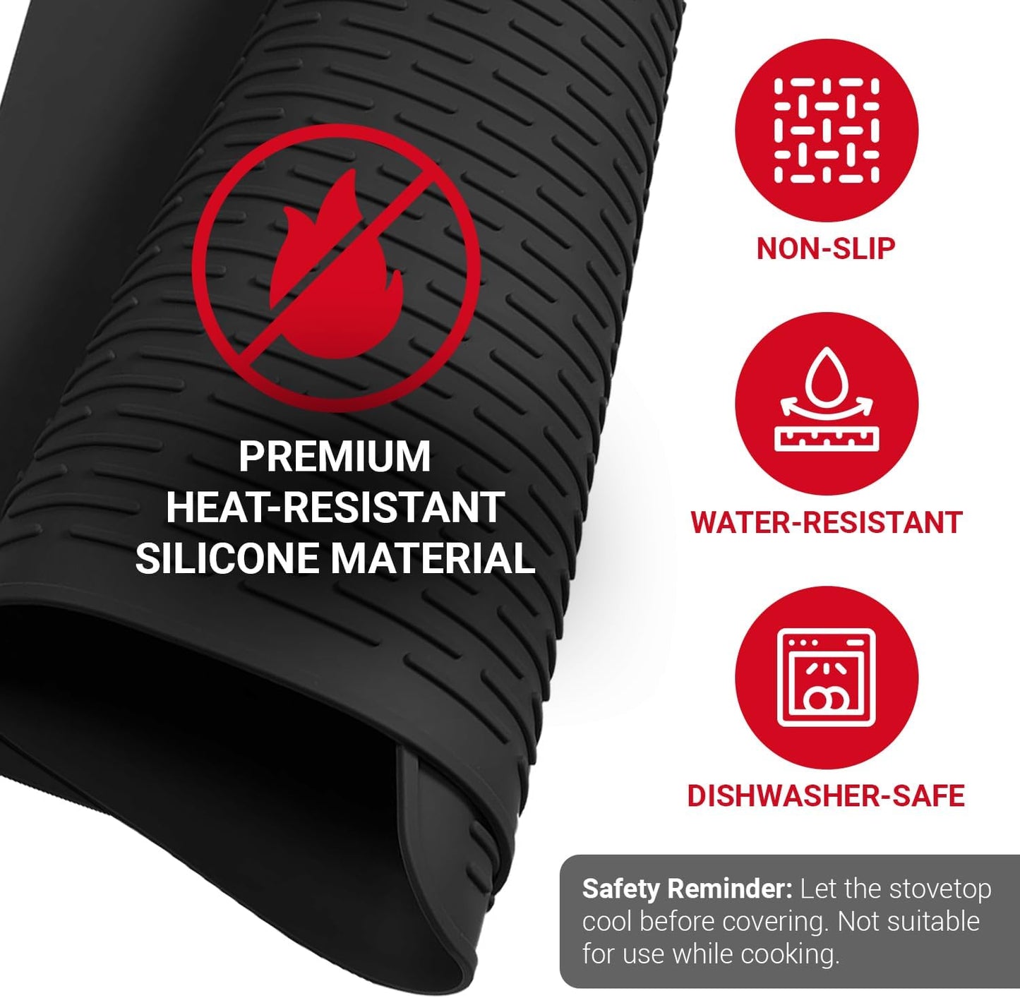 Skiennix Thick Stove Top Cover - Heat-Resistant Silicone Mat for Electric Stoves | 28 x 20 Inch - Black