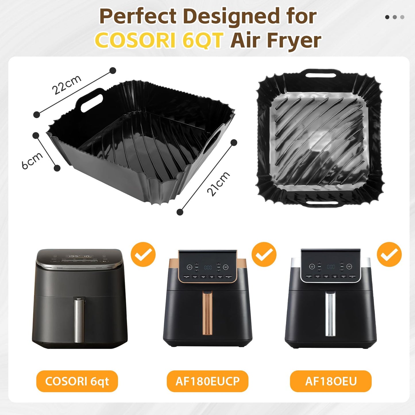 Silicone Air Fryer Liner Accessories for COSORI TurboBlaze 6Qt Air Fryer 9-in-1, Compact & Large 6-Qt, Fast Turbo Modes, Dishwasher Safe Airfryer Accessories Silicone Liners for CAF-DC601
