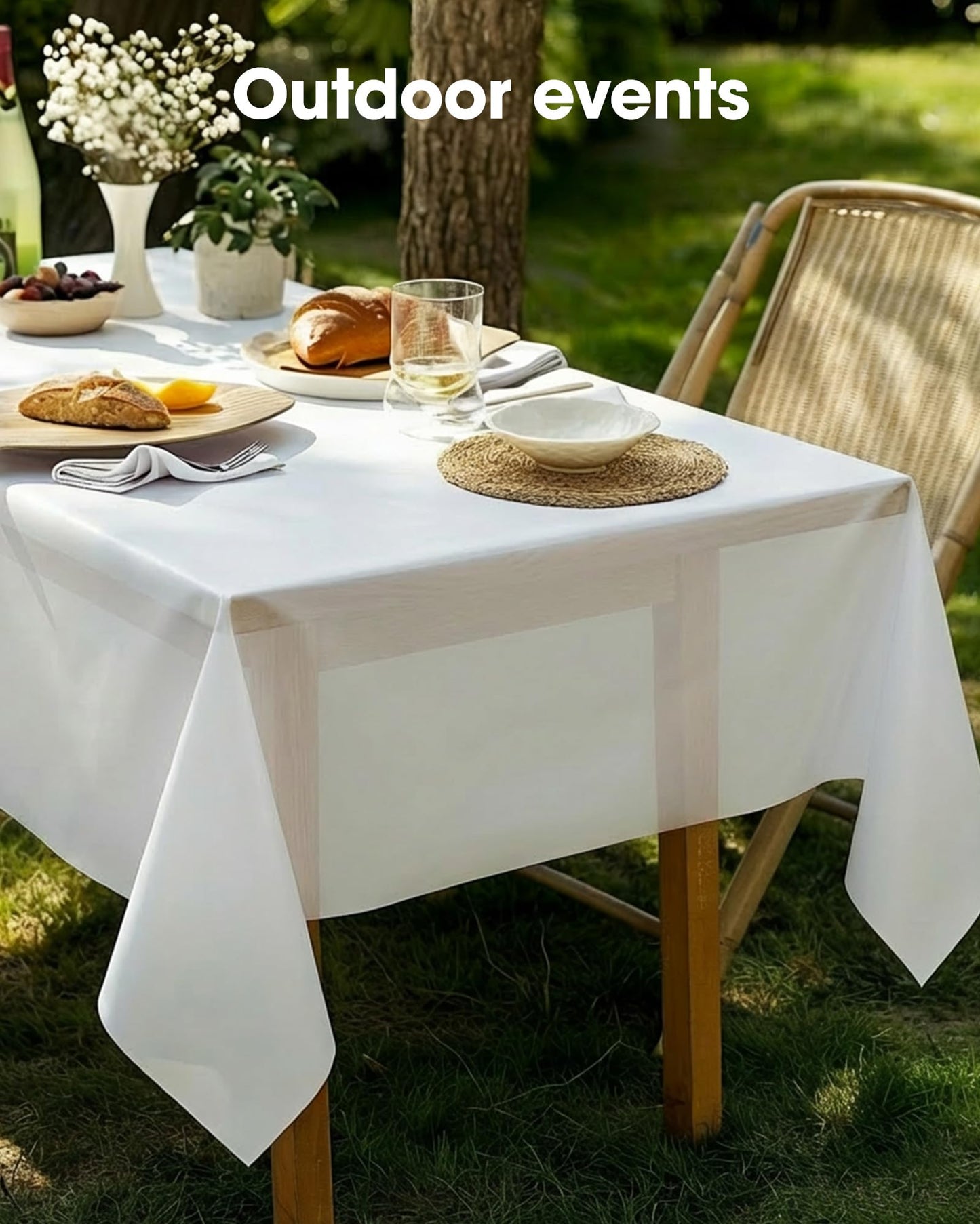 Pureegg Plastic Table Cloth Disposable 6 Pack, 54 x 108 Inch Table Cloths, Party, Picnic, Wedding, Decorative Tablecloths, Rectangle, White Plastic Cover, Waterproof, White