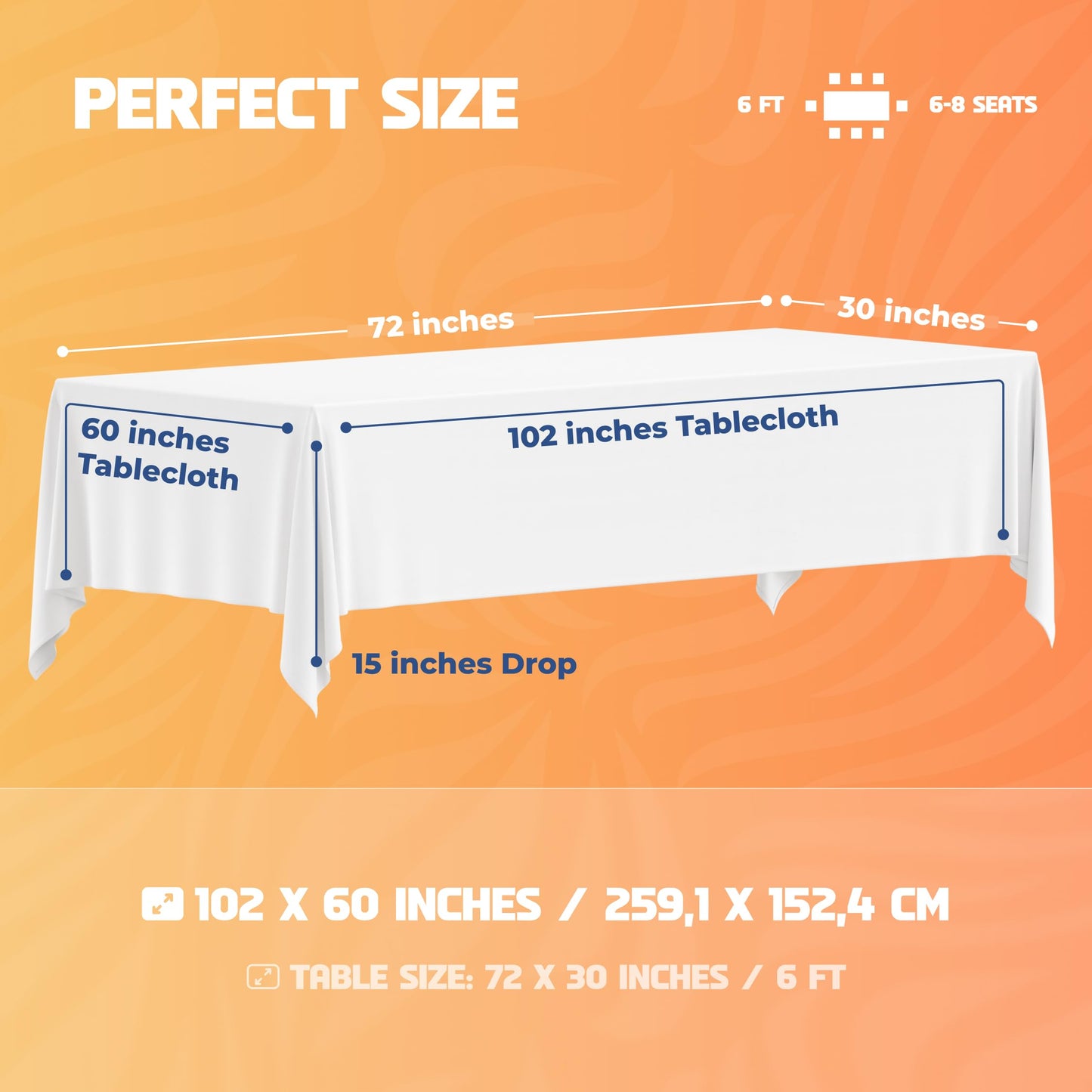 WEALUXE White Table Cloths for 6 Foot Rectangle Tables, 2-Pack, 60x102 inches, Water, Stain and Wrinkle Resistant, 200 GSM Washable Poly Fabric Tablecloths Rectangular, Elegant and Durable