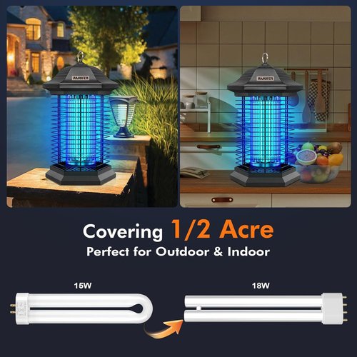 AMUFER Bug Zapper | 18W Mosquito Repellent with 4400V Grid | 1/2 Acre Coverage for Patio & Backyard
