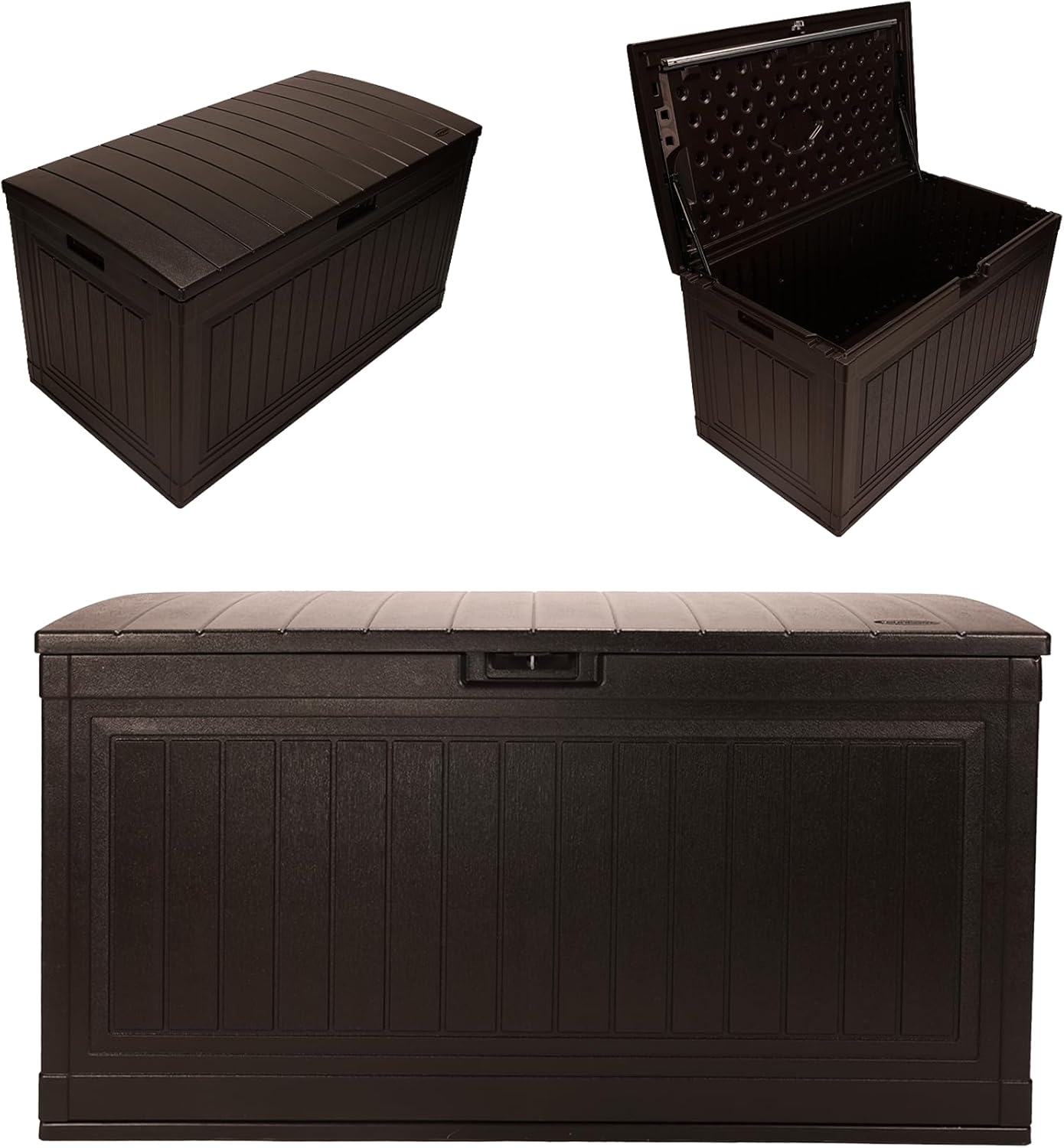 Suncast 80-Gal. Resin Outdoor Patio Deck Box - Modern Storage Solution for Cushions & Garden Tools, Java
