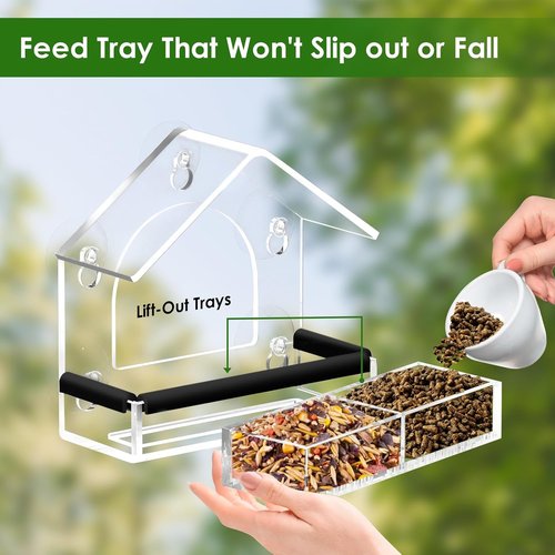 DY-SKTY Clear Window Bird Feeder - Sturdy Acrylic Design with 5 Strong Suction Cups | Perfect for Bird Watching and Garden Decor
