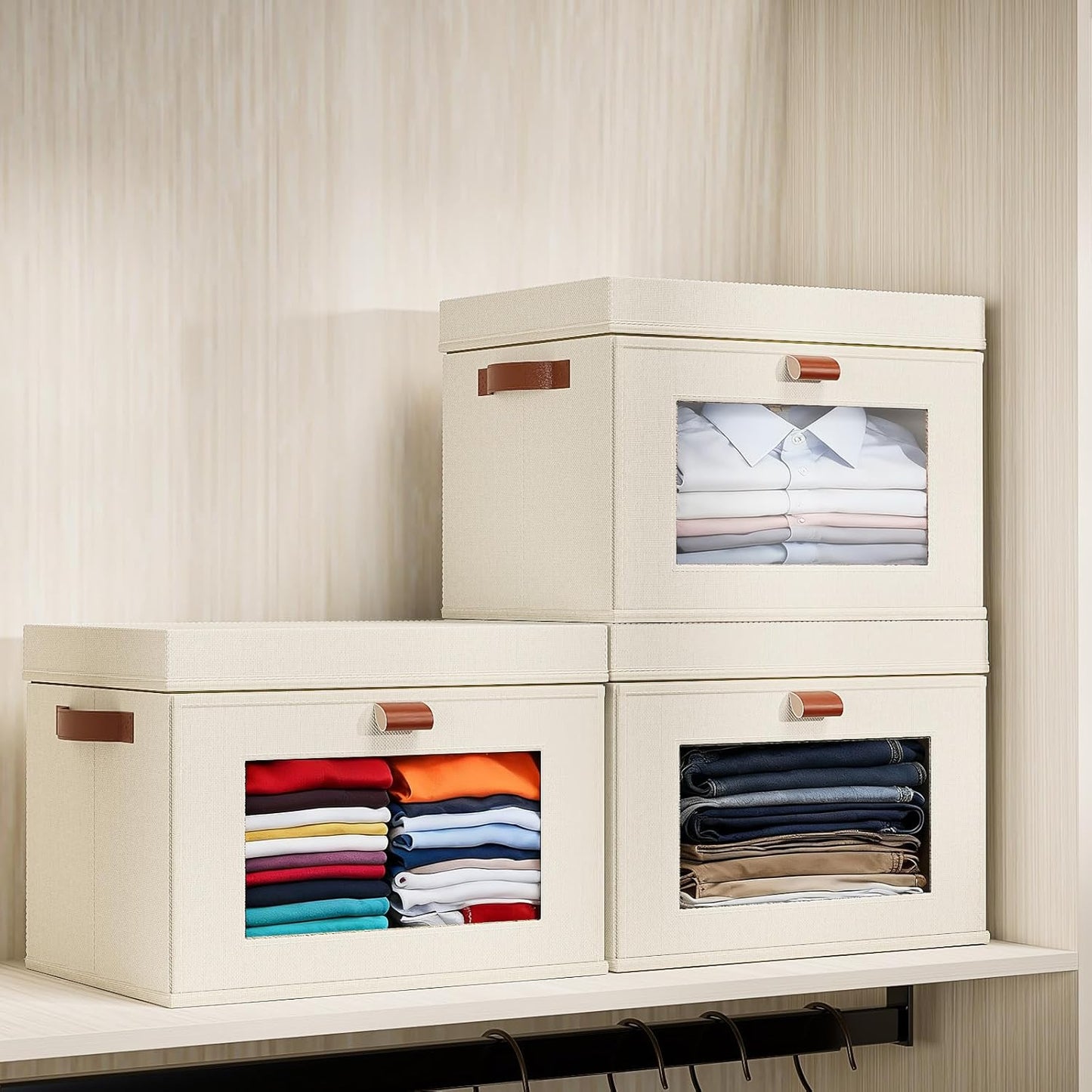 Large Storage Bins with Lids by [Brand Name] - Stackable & Collapsible Oxford Fabric Organizers | 16.5” x 11.8” x 11”
