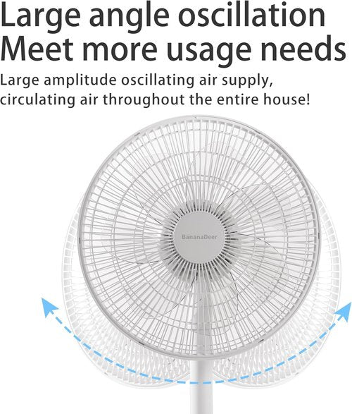 **7 Blades Oscillating Pedestal Floor Fan - 14.5-Inch Adjustable Height with Remote Control & Timer**