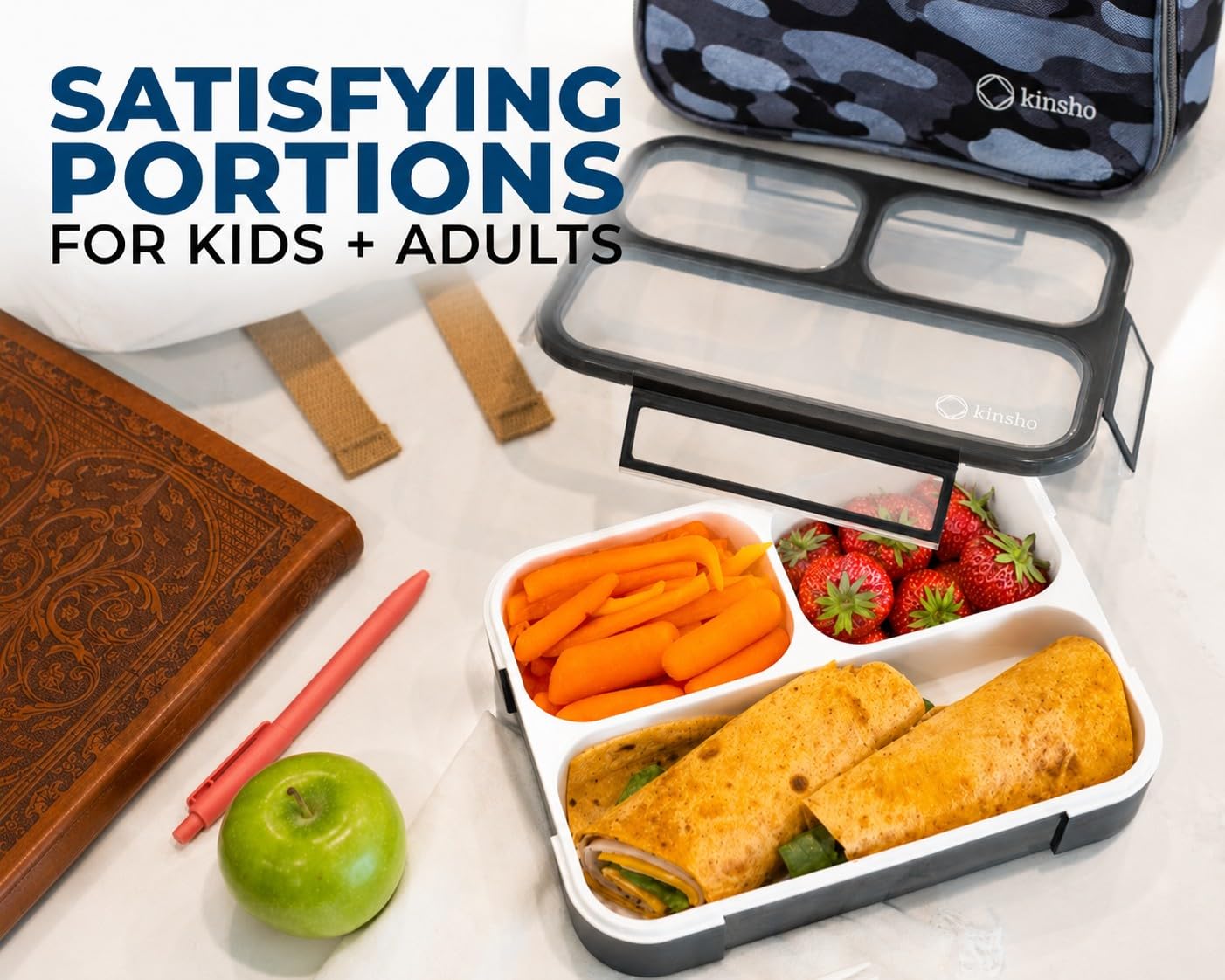 Bento Lunch Box Kids & Adults, Lunch and Snack Containers for Boys & Girls with 3 Compartments - School, Work Daycare, Meal Planning Portion Control Container, BPA-Free Boxes, Utensils, Blue 1 pack