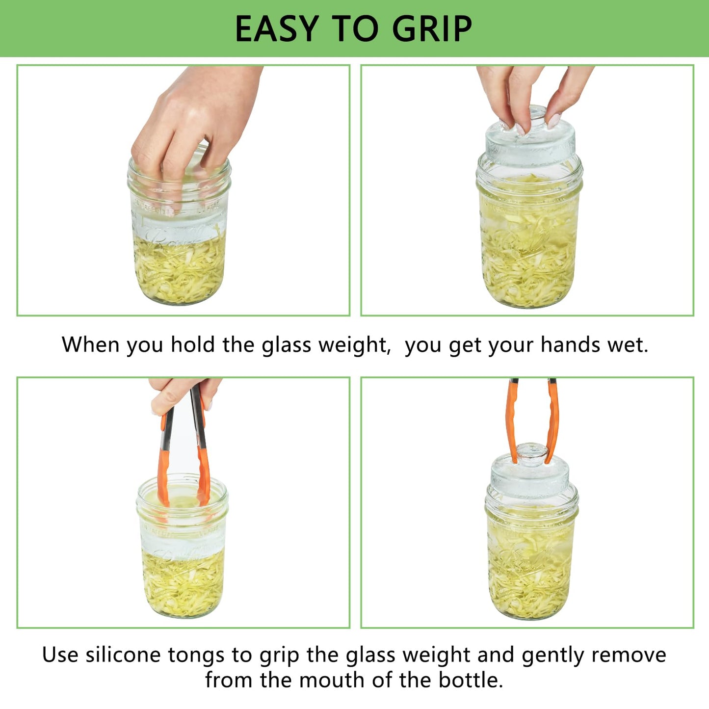 Artcome 5-Pack Glass Fermentation Weights with Easy Grip Handle and Unique Texture Design for Large Wide Mouth Mason Jars - Pickle Pebbles with Glass Weights Organizer - Space Saving Compact Design