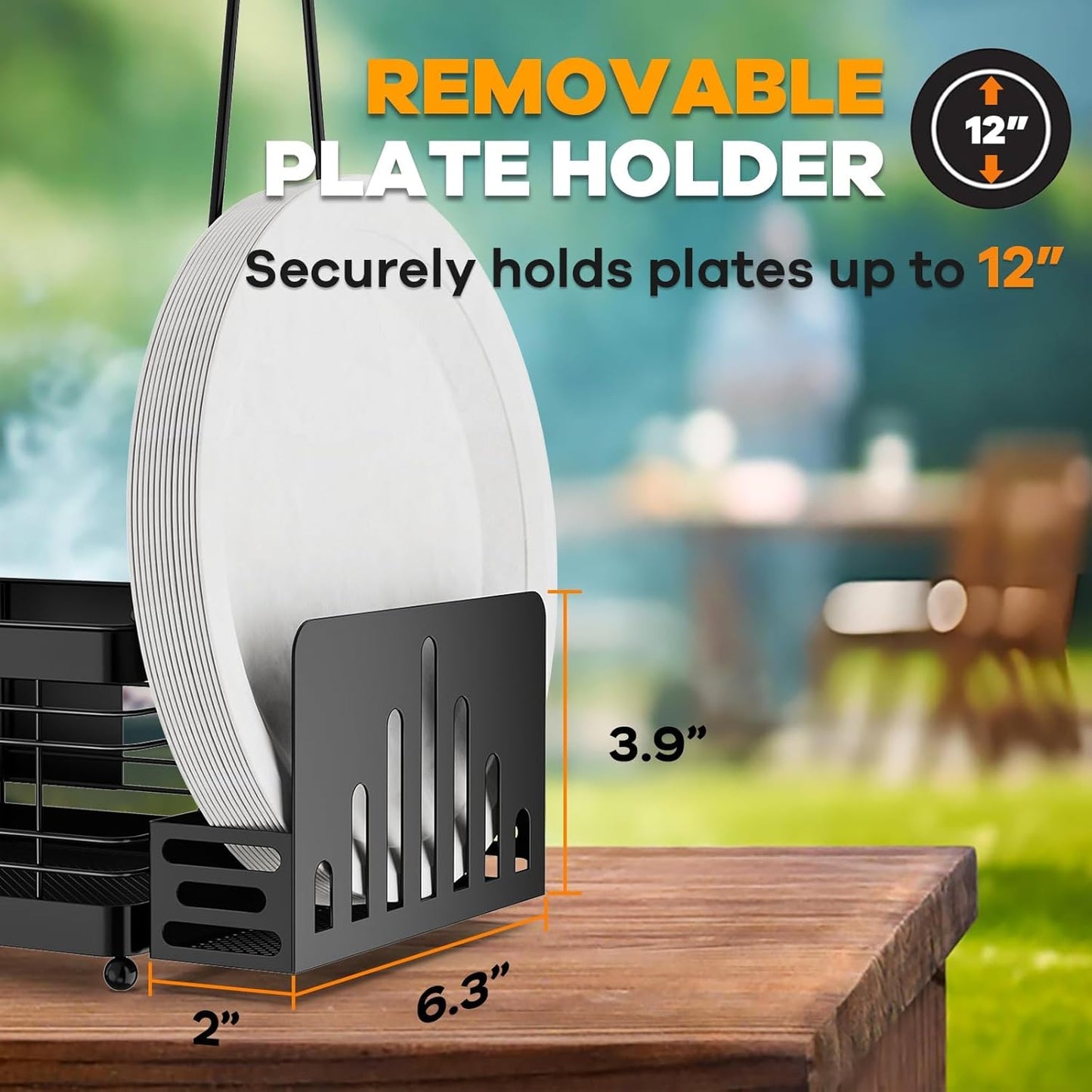 Skiennix Grill Caddy - BBQ Condiment Organizer with Plate & Paper Towel Holder | Essential for Outdoor Cooking