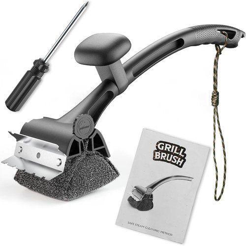 BBQ Grill Brush - Bristle-Free Cleaner with Replaceable Heads for Cast Iron & Stainless Steel Grates