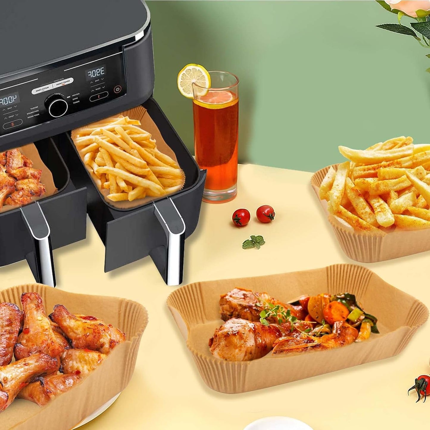Air Fryer Baking Liners for Ninja Foodi DualZone 2-Basket DZ201, DZ401, FG551 Foodi Smart XL 6-in-1 Indoor Grill Accessories (Rectangular Baking Paper 250PCS)