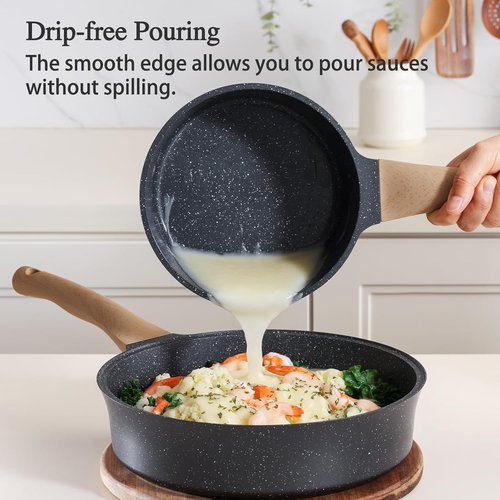 Greblon Nonstick Saucepan - 2 Quart Ceramic Cooking Pot with Lid | Non-Toxic, Induction Compatible