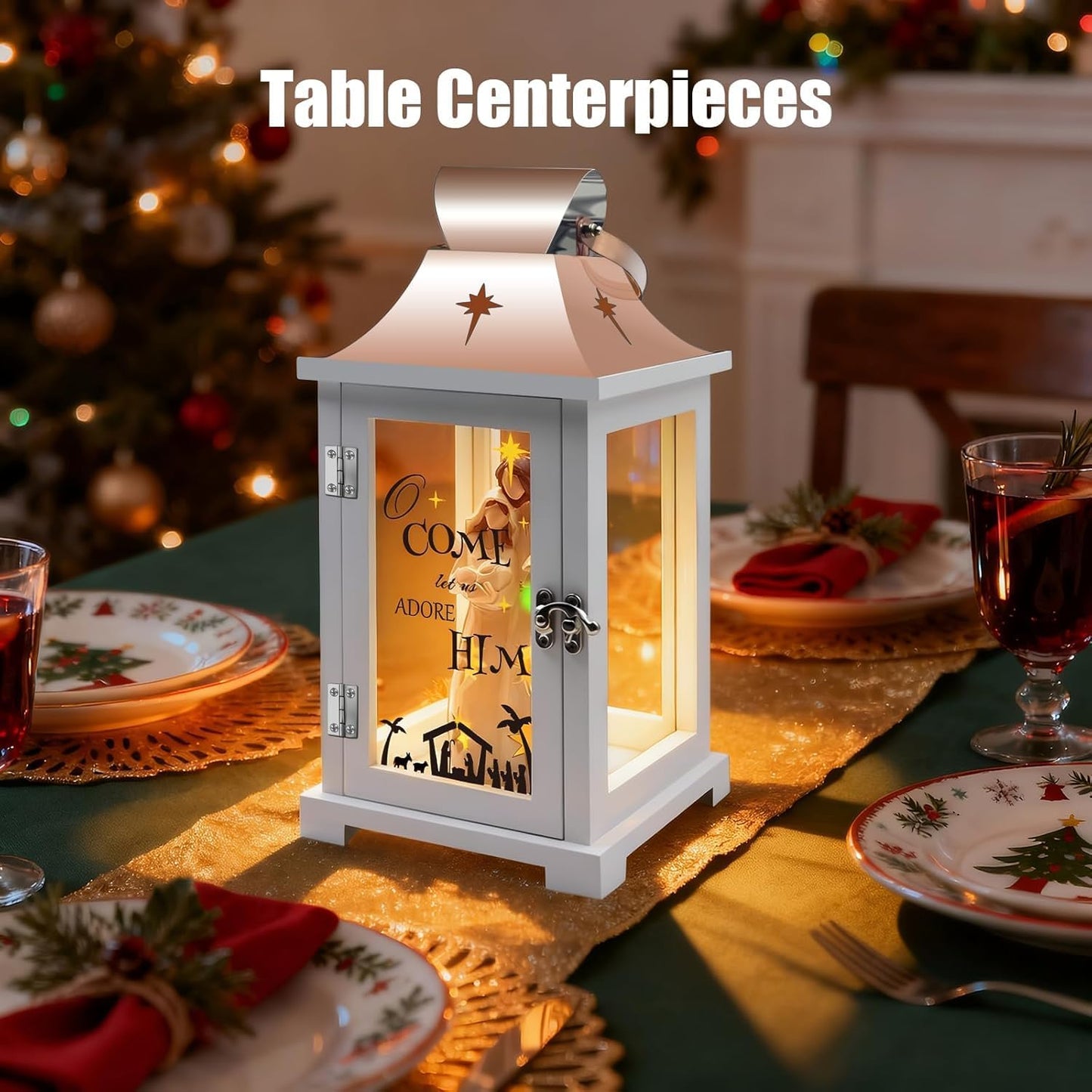 Regine Switzerland Christmas Nativity Set - 15.1" Tall Lantern for Table Centerpieces & Holiday Decor