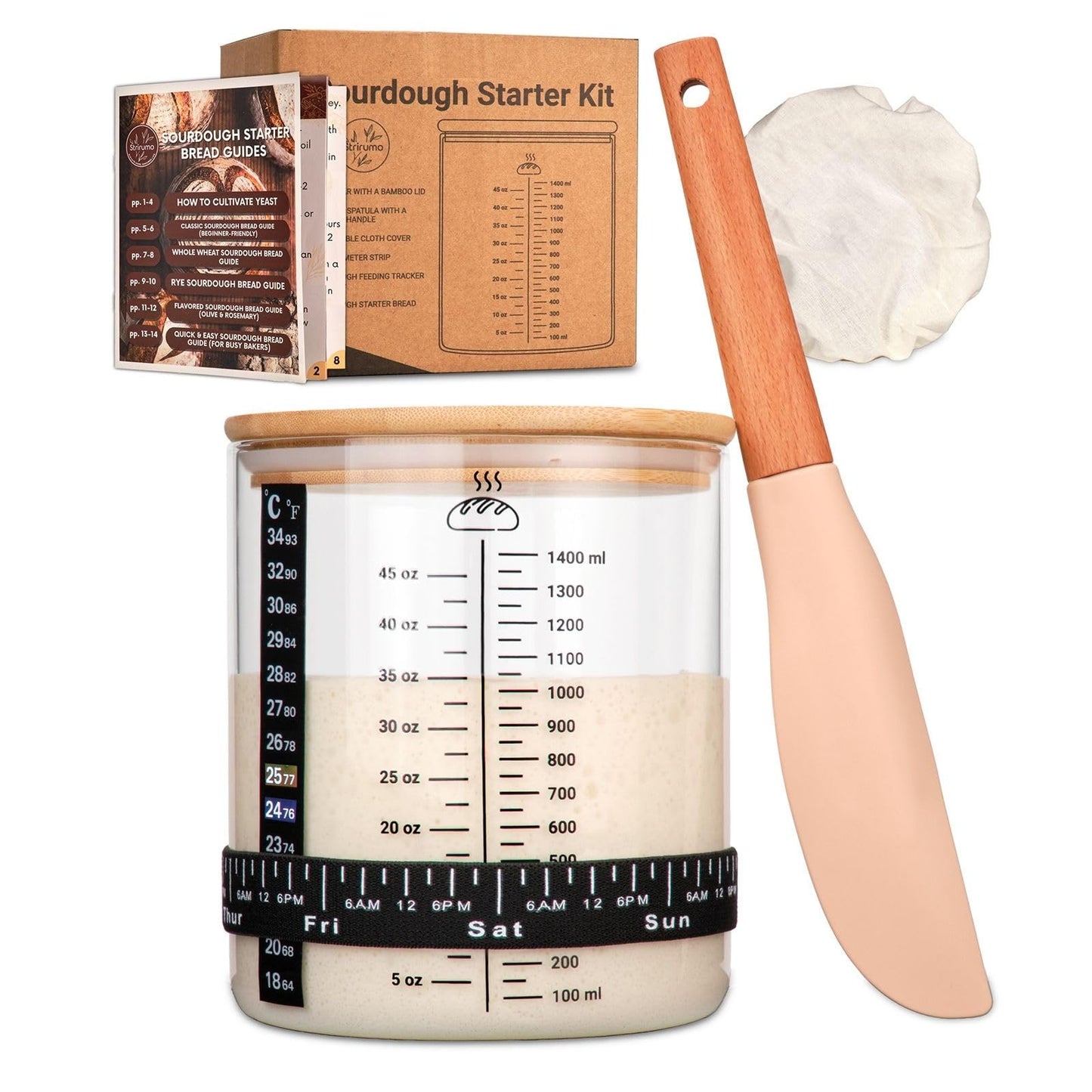 58oz Sourdough Starter Jar Kit – Large Glass Fermentation Jar with Feeding Tracker, Sourdough Starter Recipe Guide, and Essential Bread Baking Tools for Homemade Sourdough