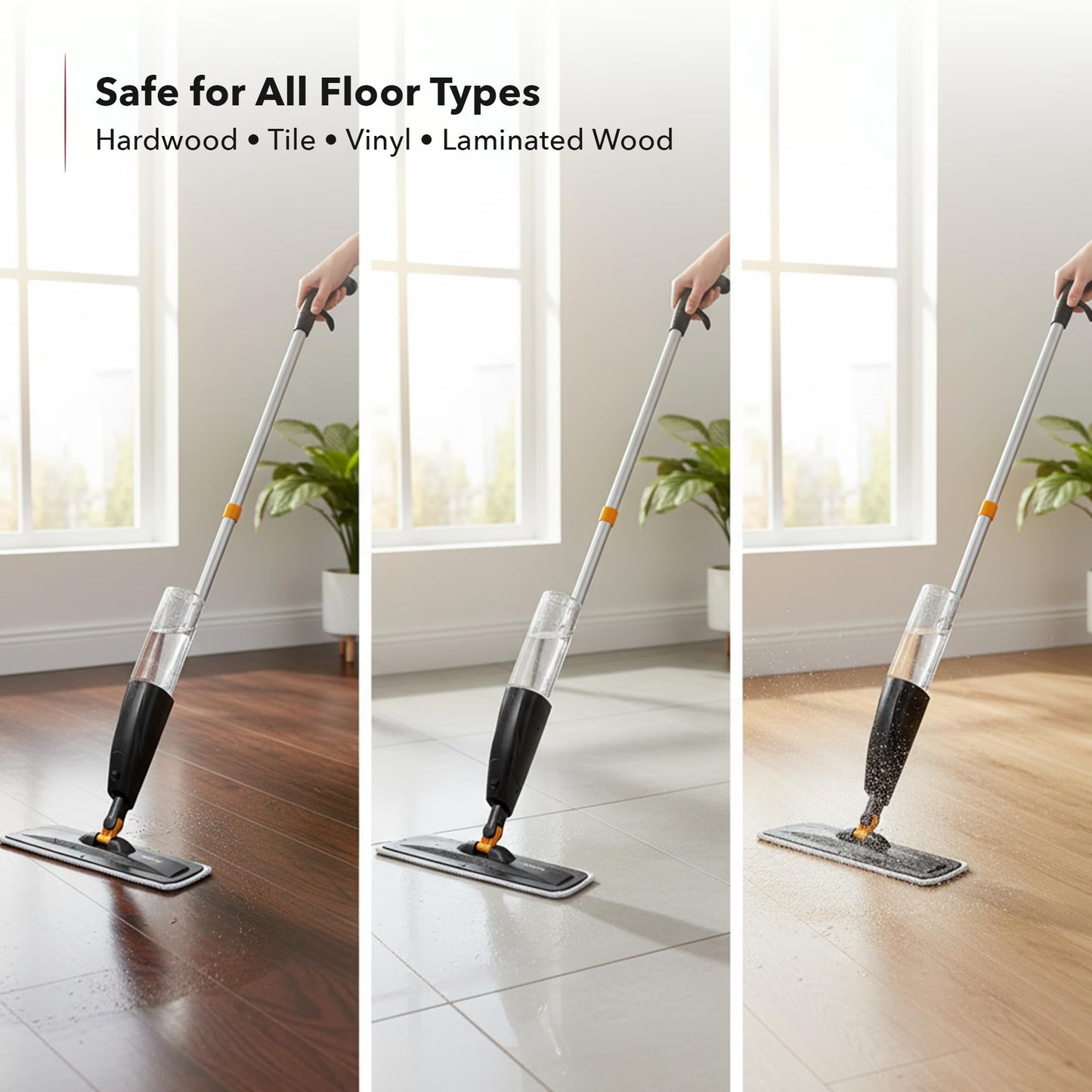 OVENTE Microfiber Spray Mop for Floor Cleaning with Refillable Bottle, Washable and Reusable Pad, 360° Spin Flat Cordless Wet Scrubber for Hardwood, Ceramic, Laminate and Vinyl Tiles, Black CTM121BGD