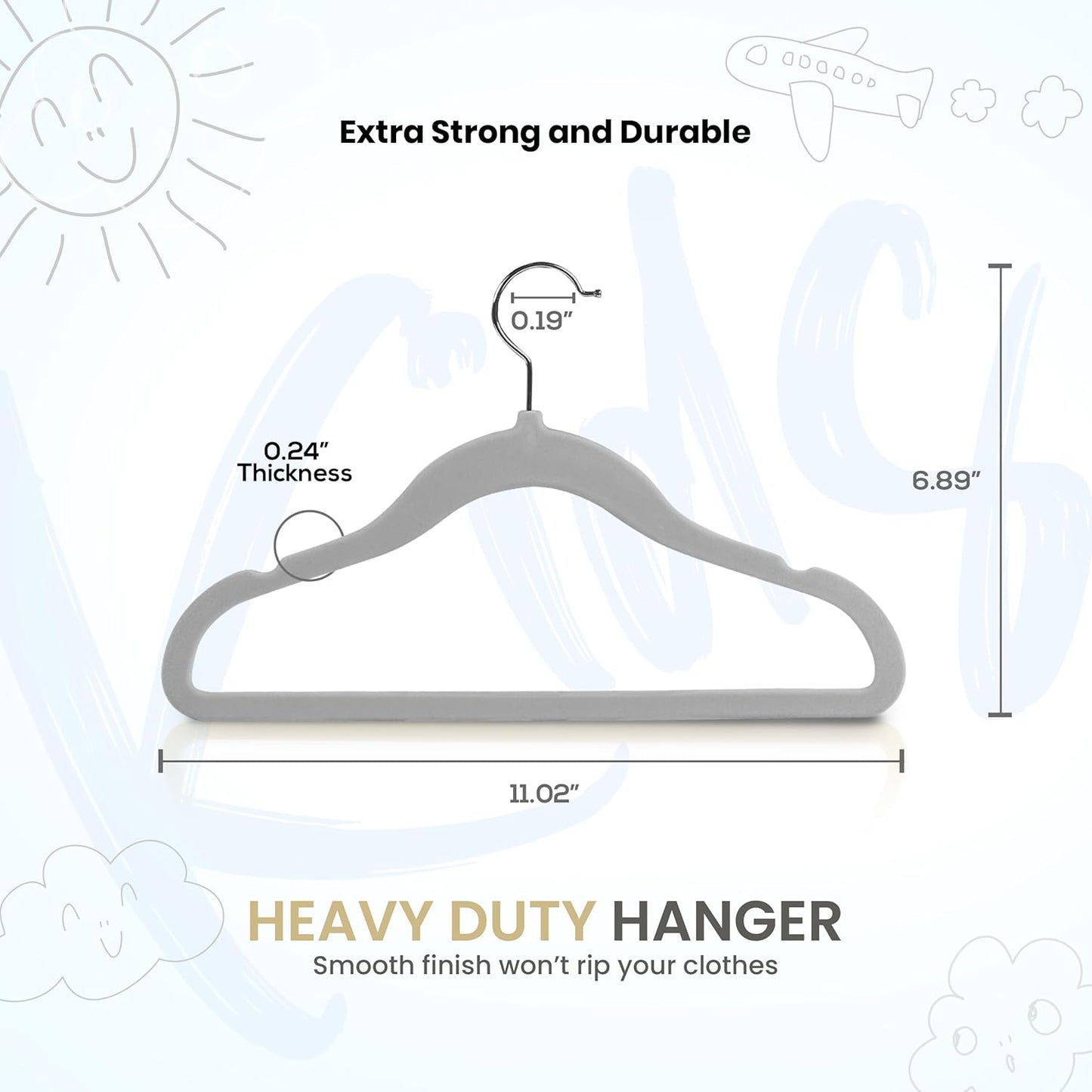 Utopia Home Velvet Hangers - 20 Pack Non-Slip 11 Inch Baby & Toddler Closet Organizers | Grey