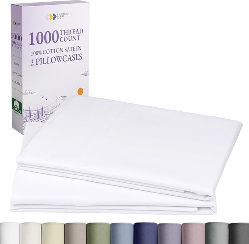 California Design Den Pillow Cases - Set of 2 Standard Size, 1000 Thread Count Soft 100% Cotton - White