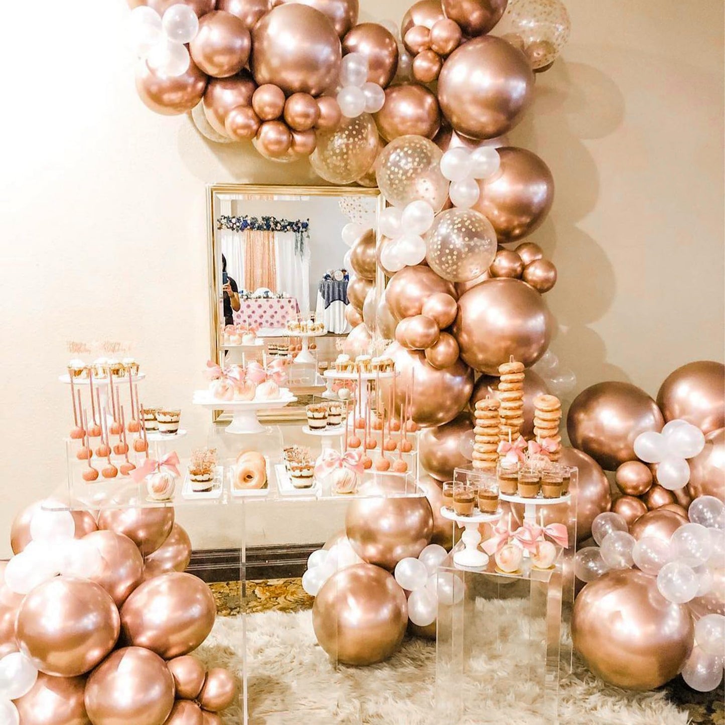 PartyWoo Rose Gold Balloons 50pcs 12 Inch Metallic Chrome Rose Gold Balloons for Wedding Anniversary Sweet 16 Baby Shower Bridal Shower Bridgerton Floral Birthday Party Decorations Rose Gold-G107