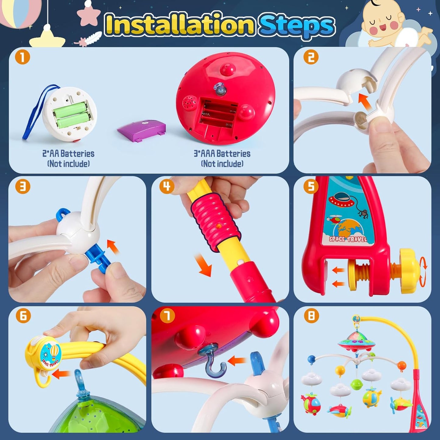Skiennix Baby Musical Crib Mobile - Rotating Toys & Lights Projector | 108 Melodies for Newborns 0-24 Months