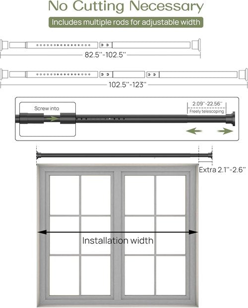 ALLZONE Tension Curtain Rod - Heavy Duty Adjustable No-Drill Design | 83-123 Inches, Black