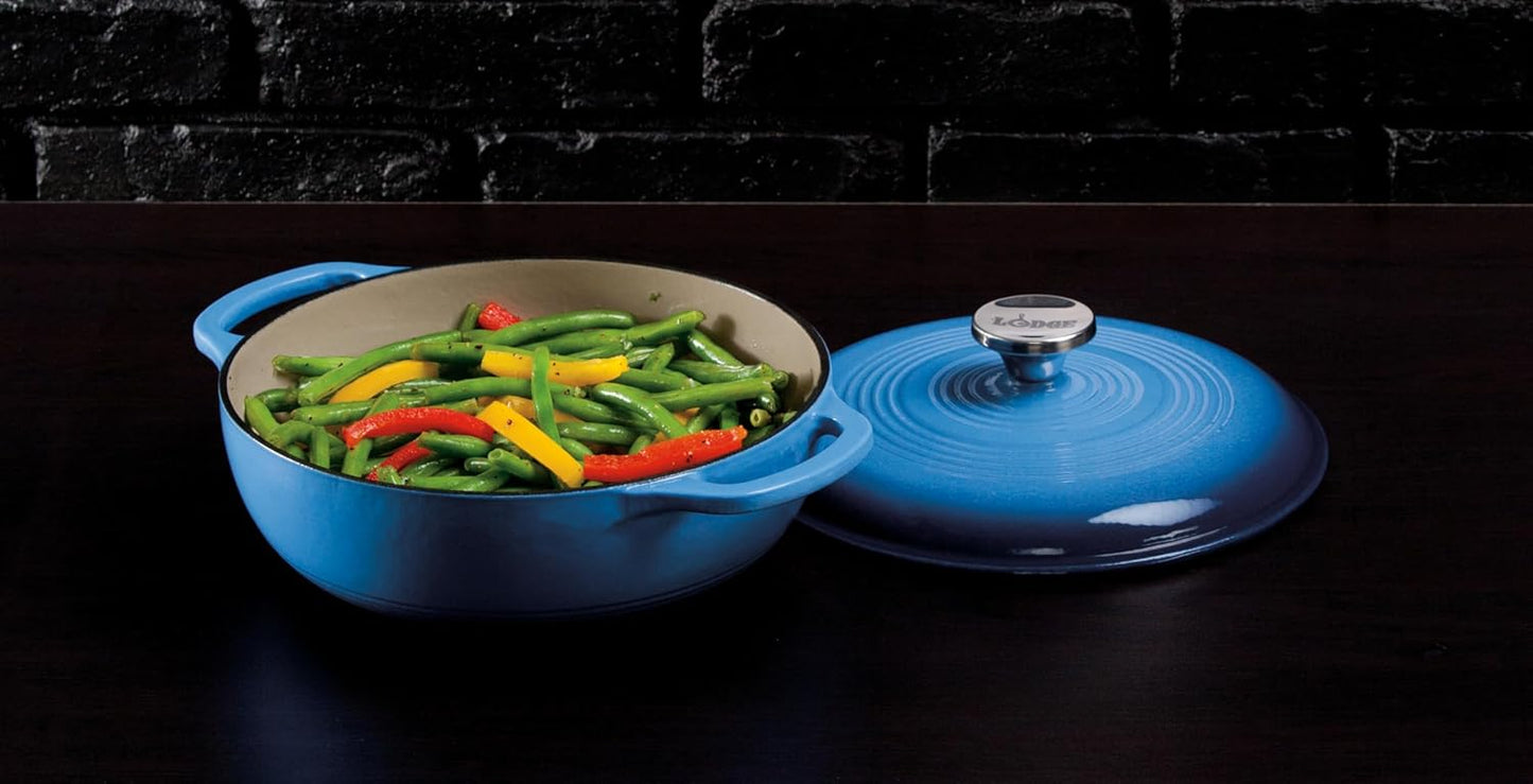 Lodge Enameled Cast Iron Dutch Oven - 3 Quart with Lid & Dual Handles - Oven Safe to 500°F | Caribbean Blue