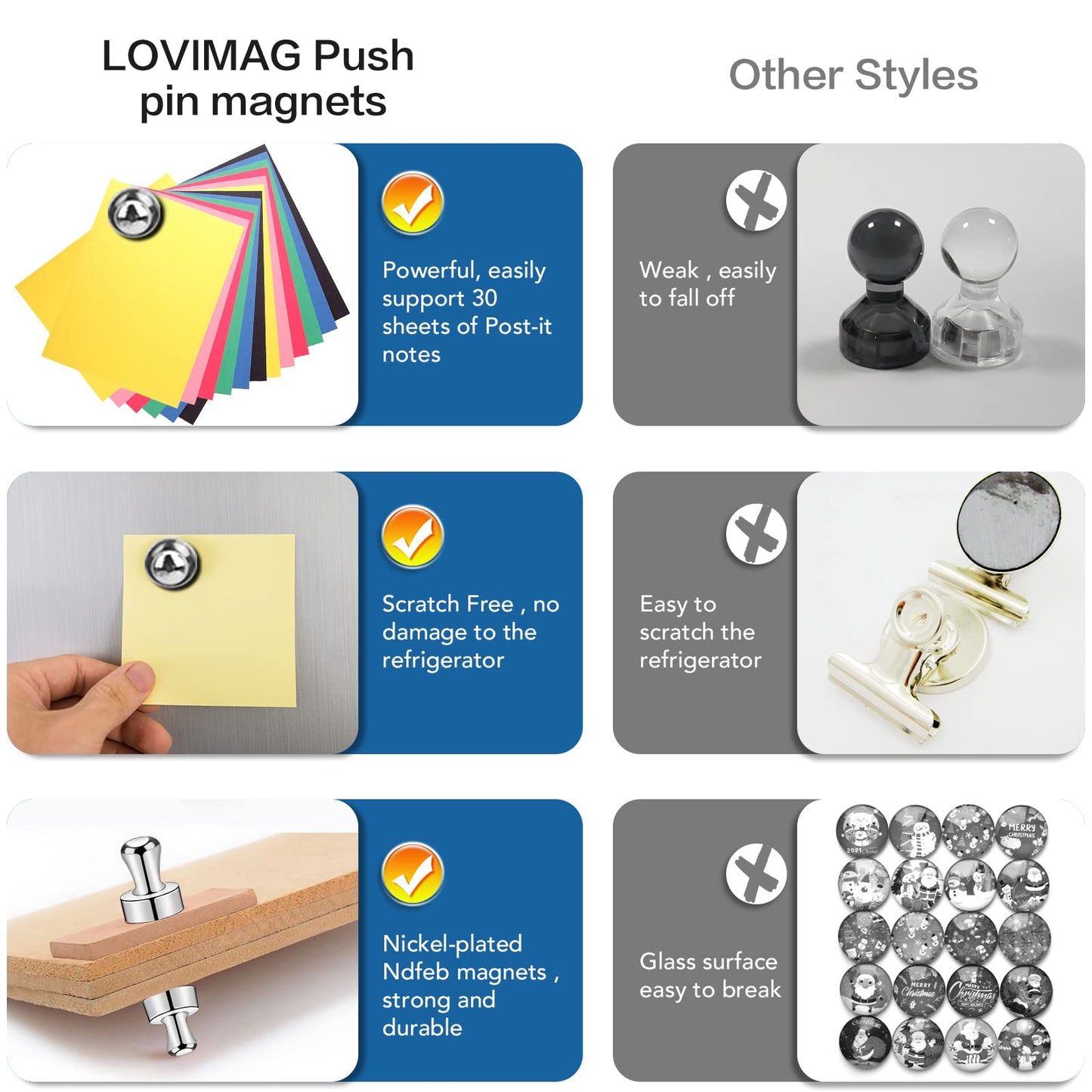 LOVIMAG Fridge Magnets 25Pcs Refrigerator Whiteboard Small Strong Magnet Classroom Kitchen Accessories Decorative Locker Set Decor Must Haves Office Calendar Refrigerador Magnetic Cute Crafts Silver