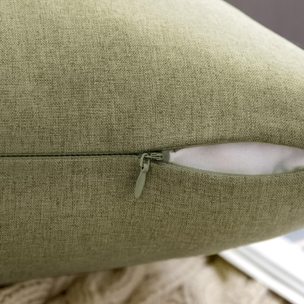 MIULEE Decorative Outdoor Throw Pillow Covers - Waterproof Faux Linen Cushion Cases | 18x18 Inch Light Olive Green (Pack of 2)