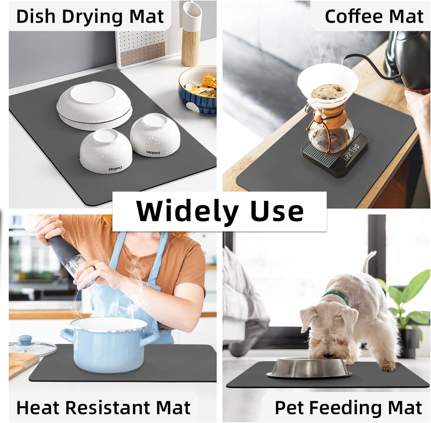 LOPNUR Dish Drying Mat - Super Absorbent Diatomite Kitchen Counter Pad | 24"x16" Grey with Anti-Slip Backing