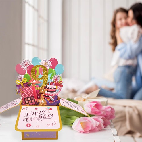 Asmallgf Happy 9th Birthday Pop Up Card for Daughter Niece, Funny 9 Years Old Birthday Gifts for Girl Boy, Sweet 9 Birthday Gift Ideas for Him Her