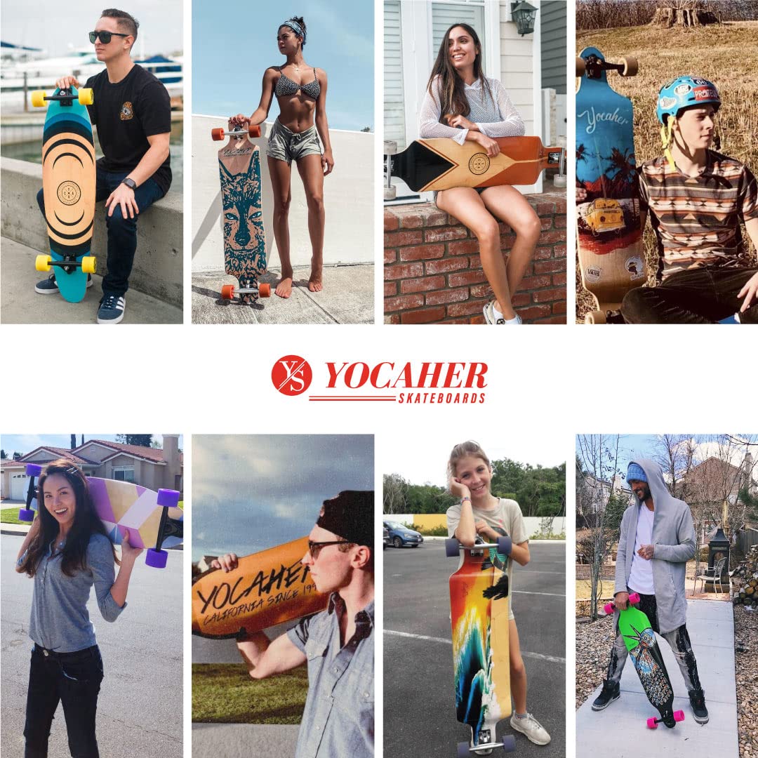 Yocaher Longboard Skateboard Complete Kicktail Cruiser 40" x 10" w/Premium Black Grip Tape, Heavy Duty Aluminum Alloy Truck, 71mm Longboard Wheels (Complete - Kicktail - Blue N' Red)