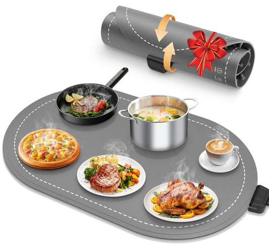 seenlast Warming Mat for Food with Adjustable Temperature Timer,10S Fast Heating Silicone Food Warmers for Parties Buffet and Home Daily,Food Warming Mat with Insulating Pad Raised Feet Protects Table