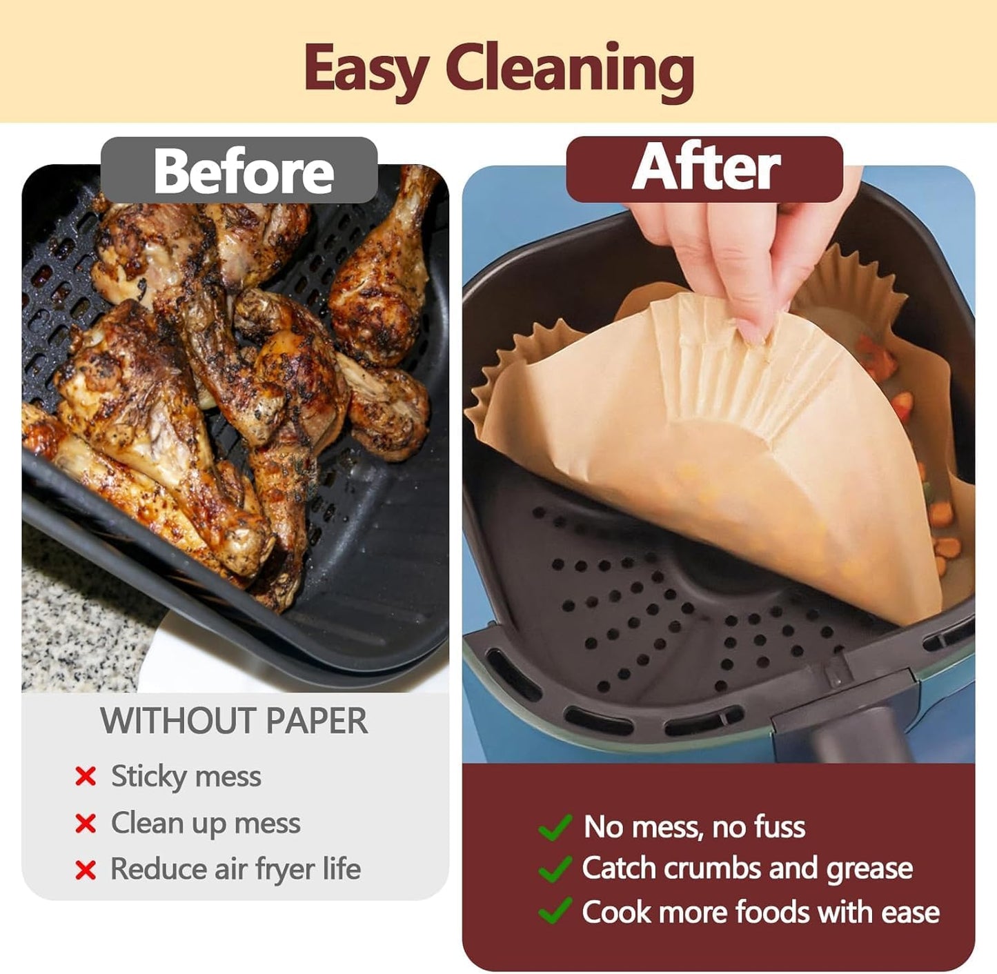 Skiennix 10 Inch Air Fryer Liners - 250PCS Heat Resistant Non-Stick Parchment Paper for Baking & Roasting