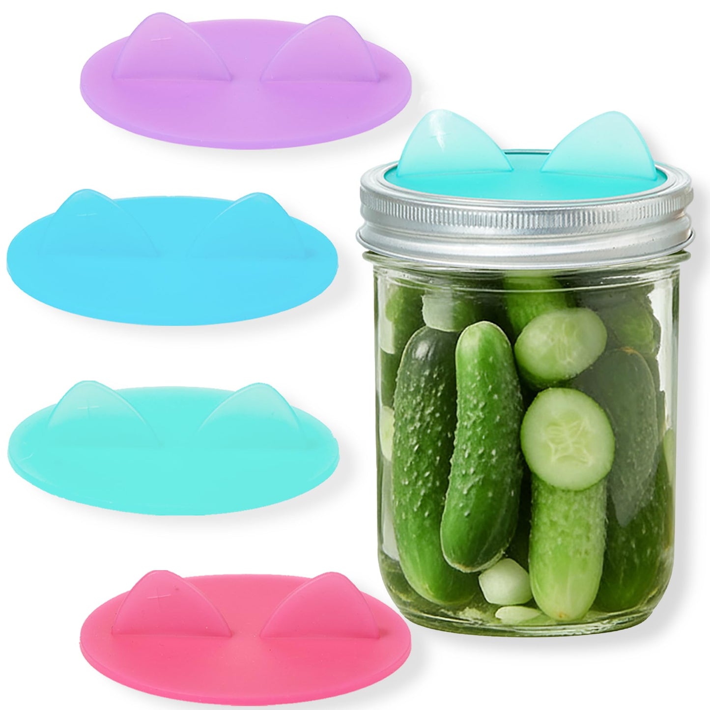 Wingcases Fermentation Lids Silicone Waterless Airlock, Suitable for Wide Mouth Mason Jars - For Making Pickled and Fermented Probiotic Foods, 4 Pack, Translucent Colors
