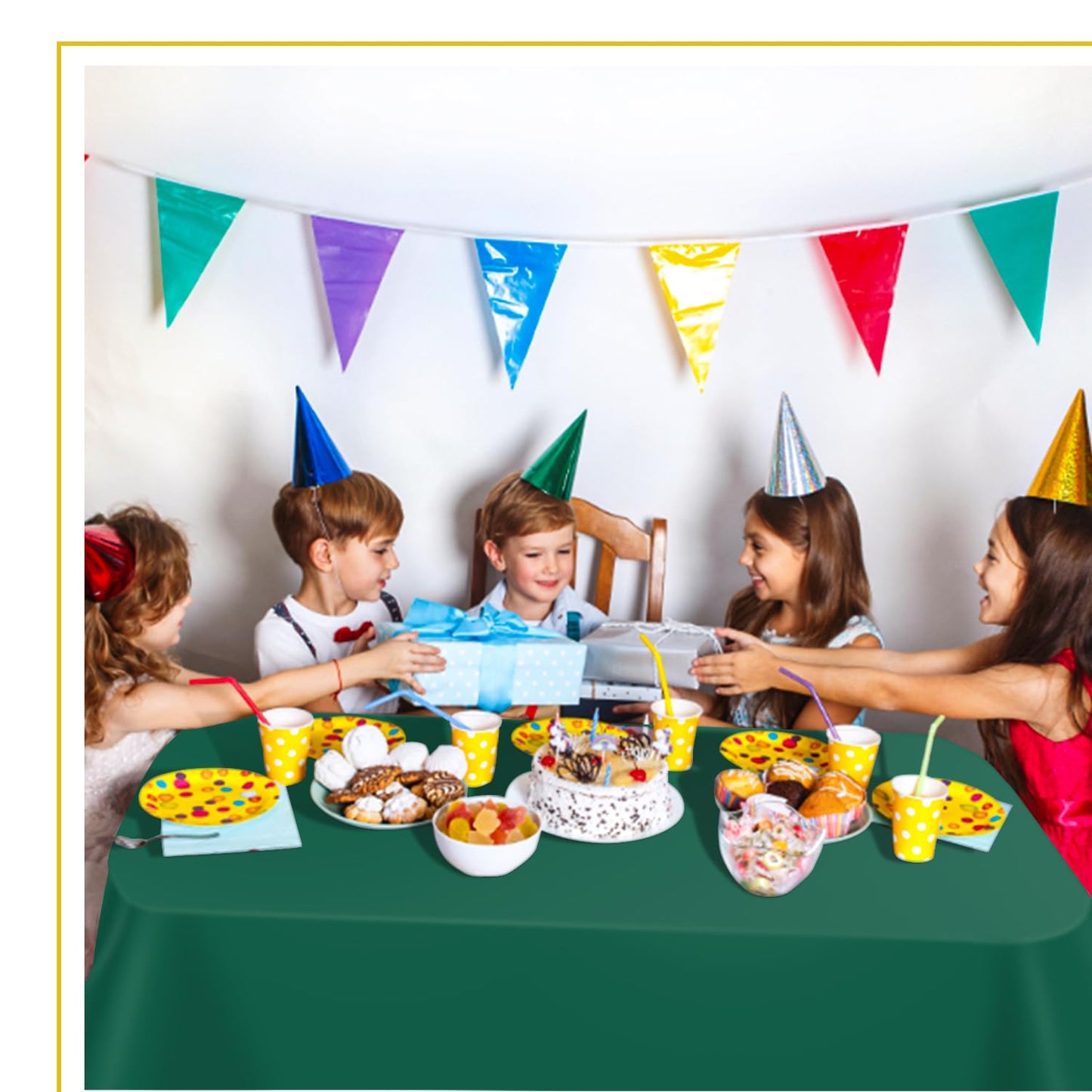tujol Dark Green 6 Pack Plastic Table Cloth 54" x 108", Disposable Tablecloths Rectangle Table Cover, Plastic Tablecloths for Parties