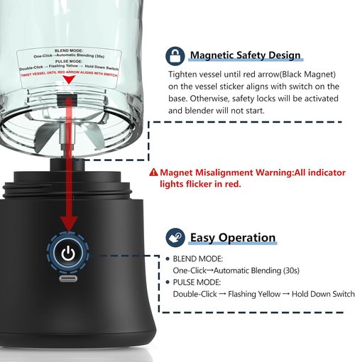 DENOKIN Portable Blender - Cordless 20oz Personal Size Blender for Smoothies & Shakes | Elegant Black with 6 Blades