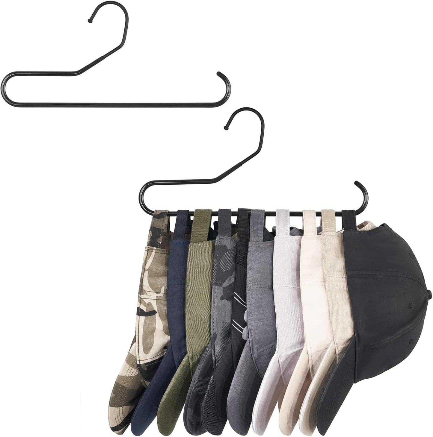 Mkono Hat Organizer - Metal Baseball Cap Rack for Closet | Holds 20 Caps, Set of 2, Black