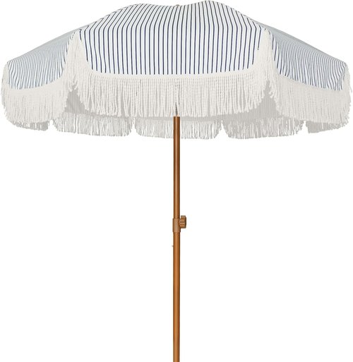 AMMSUN 7ft Patio Umbrella - Stylish Navy Blue Stripes with UPF50+ Protection & Push Button Tilt