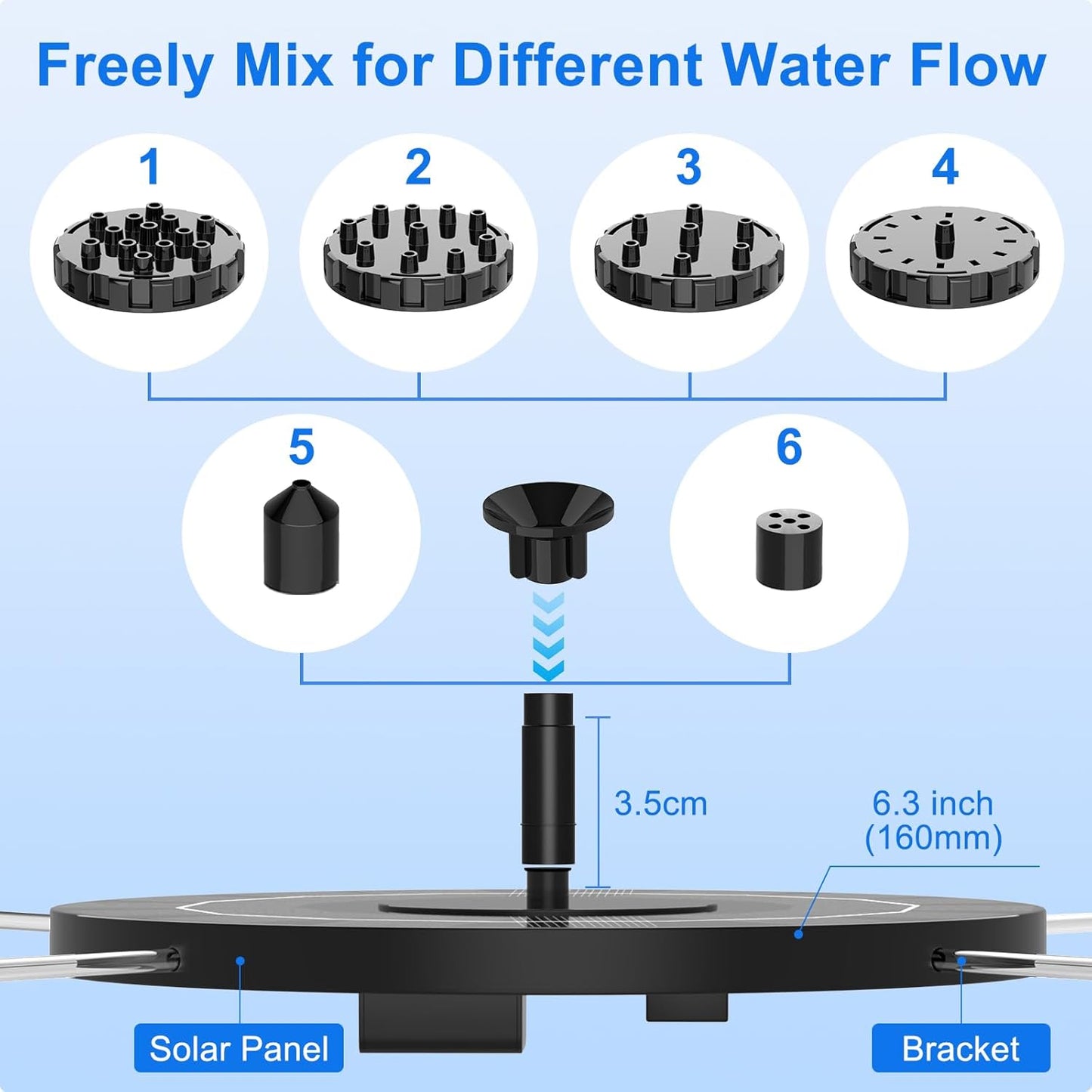Skiennix Solar Fountain - 1.5W Floating Bird Bath Pump with 6 Nozzles | Ideal for Garden & Pond